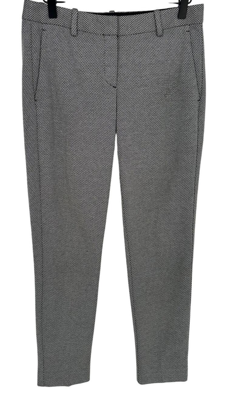 Theory Testra 2 BK Elmore Knit Ankle Pants Chevron Black White 4 Modern Slack